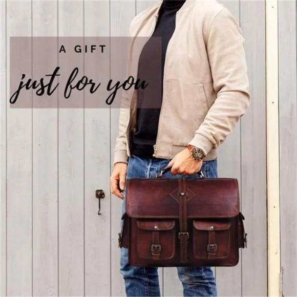 Vintage Laptop Bag for Men Full Grain Large Leather Messenger bag 18 